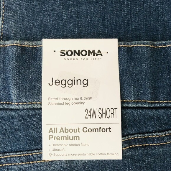 SONOMA WOMENS JEGGING 24W SHORT DEMIN ELASTIC WAIST PULL ON HIGH RISE POCKETS - Picture 10 of 12